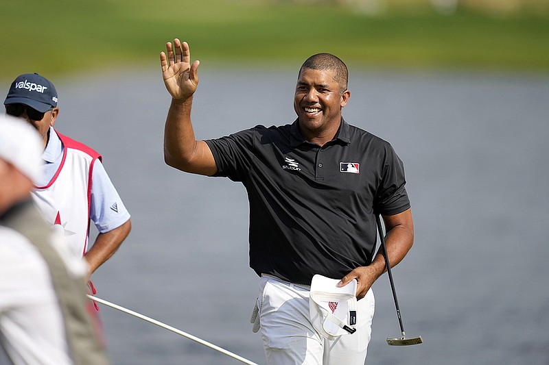 AP photo by Charlie Neibergall / Jhonattan Vegas celebrates after making his putt on the 18th green at TPC Twin Cities and closing out a one-stroke win in the PGA Tour's 3M Open on Sunday in Blaine, Minn.