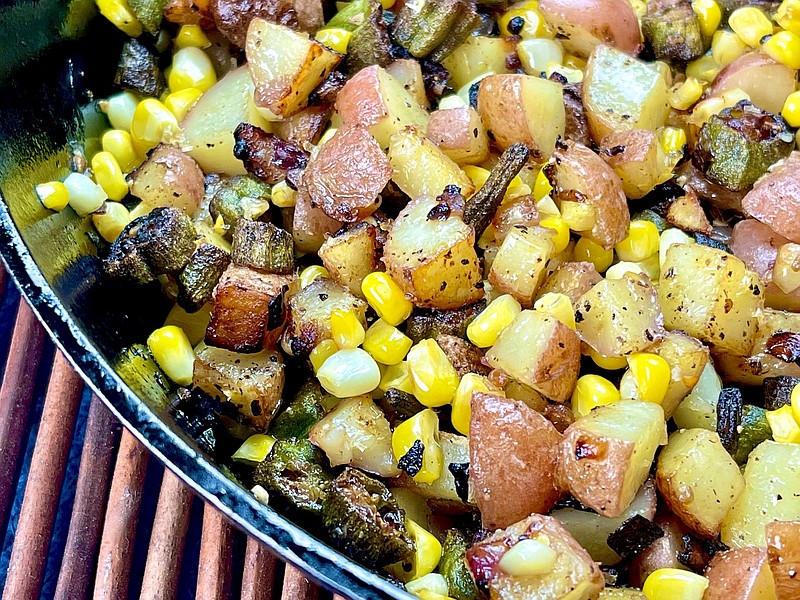 Fried Potatoes With Burnt Okra and Corn (Arkansas Democrat-Gazette/Kelly Brant)