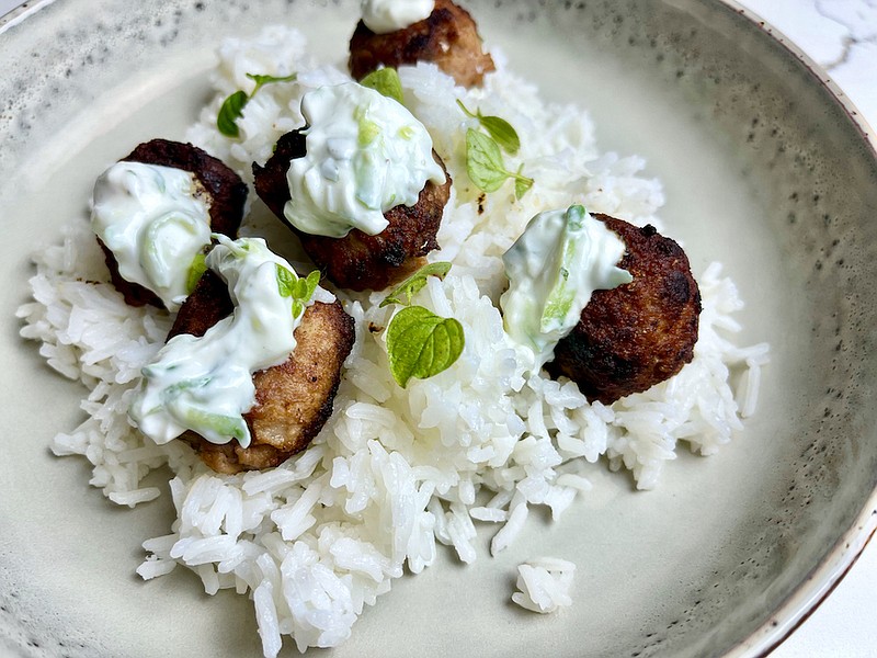 Mediterranean-Inspired Turkey Meatballs over lemony rice (Arkansas Democrat-Gazette/Kelly Brant)