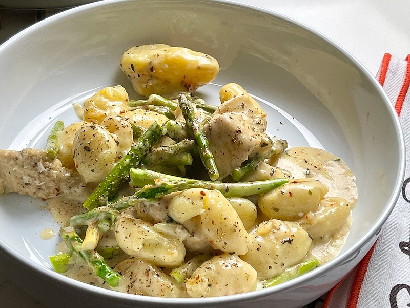 One-Pan Creamy Chicken Gnocchi With Asparagus (Arkansas Democrat-Gazette/Kelly Brant)