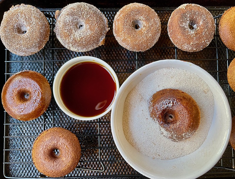 Boiled Cider Doughnuts are brushed with boiled cider and then tossed in spiced sugar. (Arkansas Democrat-Gazette/Kelly Brant)