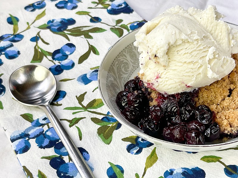 Fresh Blueberry Cobbler is best served with a scoop of vanilla ice cream. (Arkansas Democrat-Gazette/Kelly Brant)