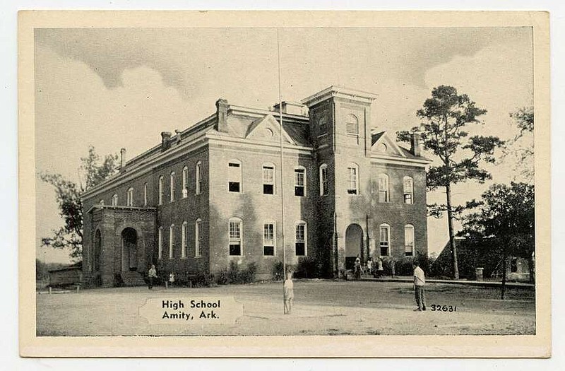 Amity, circa 1930: Wednesday's feature showed the new school around 1910. Twenty years later it still stood, but with the center roof tower removed that once flew a flag. At the time, the average Arkansas teacher salary was $691 for a 149-day school year — up from 107 days in 1910.

Send questions or comments to Arkansas Postcard Past, P.O. Box 2221, Little Rock, AR 72203