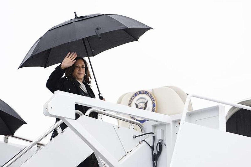 Vice President Kamala Harris boards Air Force Two, Monday, July 22, 2024 at Andrews Air Force Base, Md.  (Erin Schaff/The New York Times via AP, Pool)