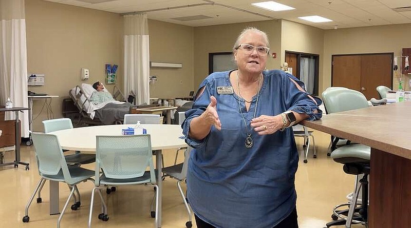 National Park College Dean of Nursing and Health Sciences Janice Ivers talks about the school's nursing programs and student passage rates, while inside a lab at the Frederick M. Dierks Center for Nursing and Health Sciences, on July 19. (The Sentinel-Record/Brandon Smith)