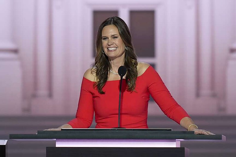 FILE - Gov. Sarah Huckabee Sanders, R-Ark., speaks during the Republican National Convention on Tuesday, July 16, 2024, in Milwaukee. (AP Photo/J. Scott Applewhite, File)