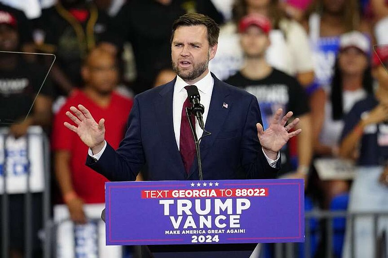 Republican vice presidential candidate Sen. JD Vance, R-Ohio, speaks at a campaign rally at Georgia State University in Atlanta, Saturday, Aug. 3, 2024. (AP Photo/Ben Gray)