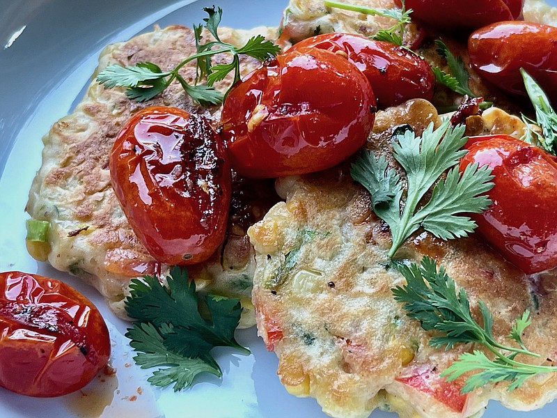 Corn Fritters With Blistered Tomatoes (Arkansas Democrat-Gazette/Kelly Brant)