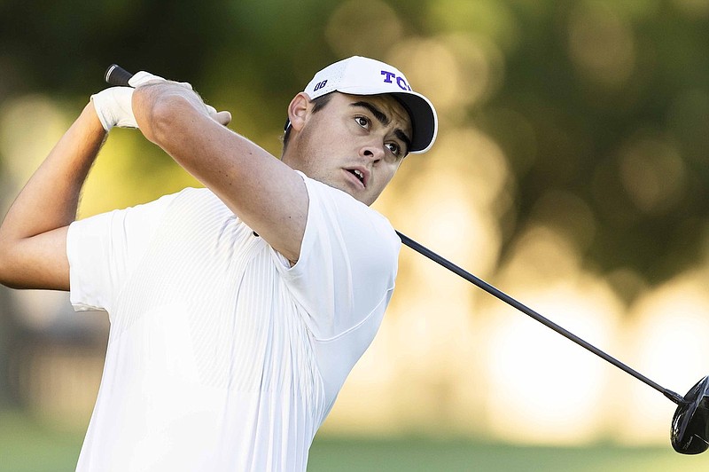 Jacob Skov Olesen, shown while competing for TCU in 2022, is Arkansas' leader through two days at the NCAA regional in Austin, Texas. (AP Photo/Brandon Wade)