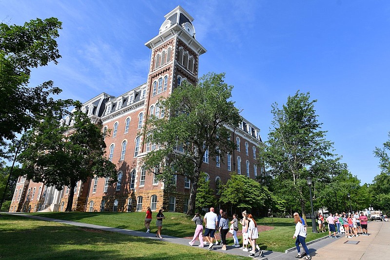 Old Main is shown during a tour of the University of Arkansas campus on Tuesday, May 30, 2023, in Fayetteville. (Andy Shupe/NWA Democrat-Gazette)